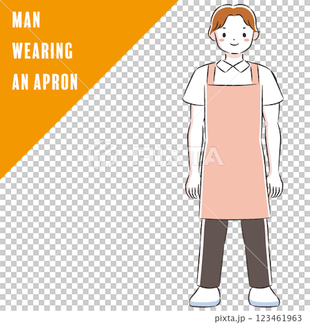 エプロンを付けた笑顔の男性の手描きイラスト 123461963