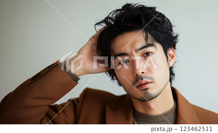 髪の毛が気になる若い男性 AI 123462511