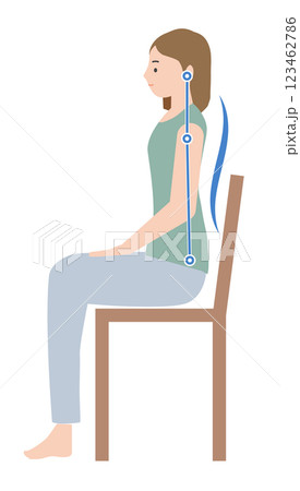 理想的な良い姿勢で椅子に座る女性のイラスト 123462786