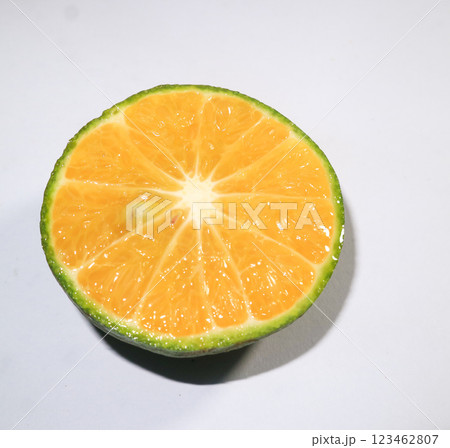 sweet orange slices on a white background 123462807