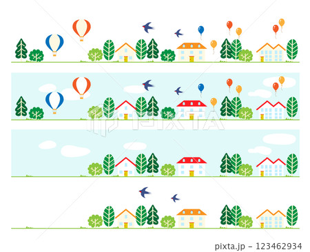 家のある街並み風景イラストセット 123462934