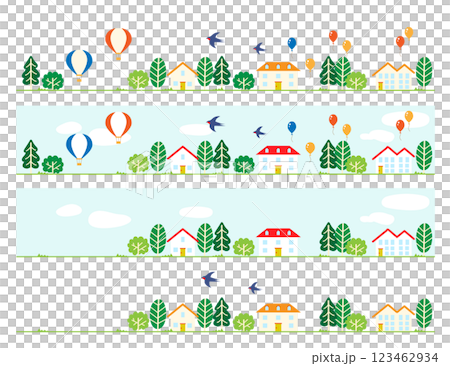 家のある街並み風景イラストセット 123462934