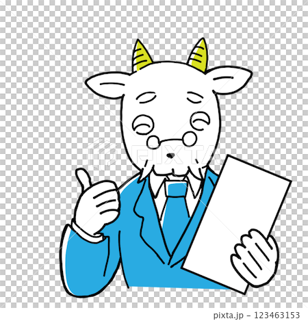 Senior goat giving thumbs up while holding a document Senior goat giving thumbs up while holding a document 123463153
