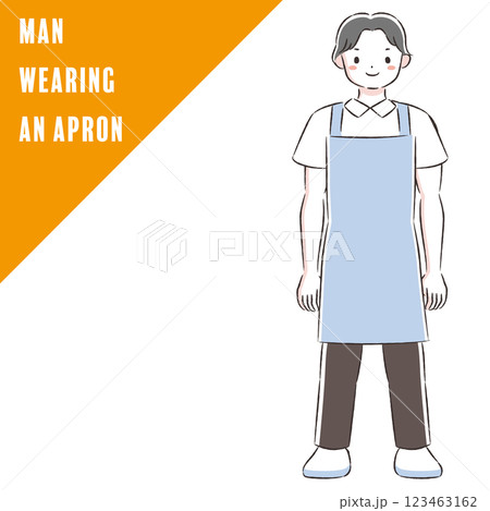 エプロンを付けた笑顔の男性の手描きイラスト エプロンを付けた笑顔の男性の手描きイラスト 123463162