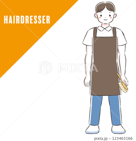 ブラシを持った男性のイラスト(美容師、ペットトリマー等) ブラシを持った男性のイラスト(美容師、ペットトリマー等) 123463166
