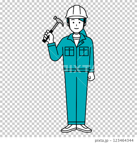 Female worker holding a hammer (full body) Female worker holding a hammer (full body) 123464344