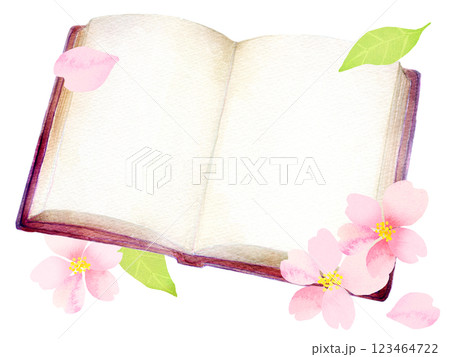 水彩イラスト 本と桜の花 水彩イラスト 本と桜の花 123464722