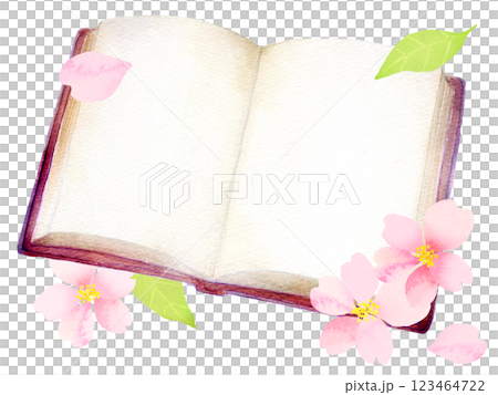 Watercolor illustration: Book and cherry blossoms 123464722