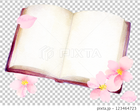 Watercolor illustration: Book and cherry blossoms 123464723