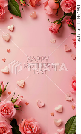 A pink background with pink roses and hearts on it A pink background with pink roses and hearts on it 123464991