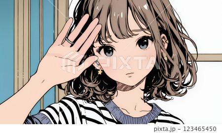 手のひらを相手に向けて見せるジェスチャーをして拒否の意思を表している若い女性