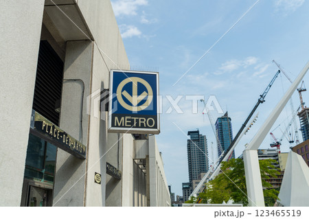 Montreal, Quebec, Canada - August 9 2021 : Montreal Metro Place des Arts station. Montreal, Quebec, Canada - August 9 2021 : Montreal Metro Place des Arts station. 123465519