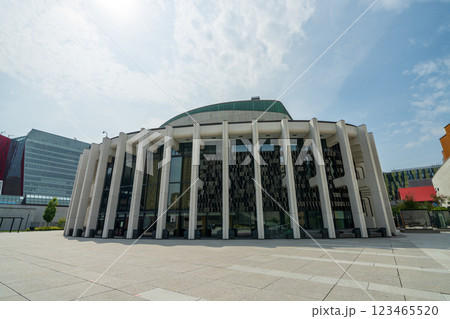 Montreal, Quebec, Canada - August 9 2021 : Place des Arts Salle Wilfrid-Pelletier. Montreal, Quebec, Canada - August 9 2021 : Place des Arts Salle Wilfrid-Pelletier. 123465520