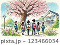 桜が舞う入学式 123466034