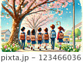 桜が舞う入学式 123466036