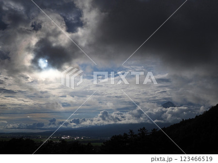初夏、上空に湧き上がる積乱雲と太陽で白く輝く雲が磐梯山を包み、印象的で綺麗だ。 初夏、上空に湧き上がる積乱雲と太陽で白く輝く雲が磐梯山を包み、印象的で綺麗だ。 123466519