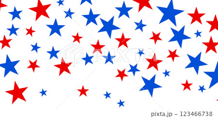 4th of July stardust scatter. American Independence Day stars background. Red blue stars confetti in USA flag colors for Independence Day. 123466738