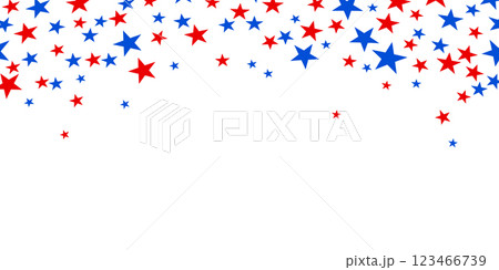 4th of July stardust scatter. American Independence Day stars background. Red blue stars confetti in USA flag colors for Independence Day. 4th of July stardust scatter. American Independence Day stars background. Red blue stars confetti in USA flag colors for Independence Day. 123466739