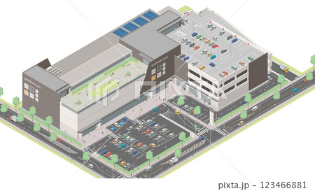 アイソメトリック図法で描いたショッピングモールのイメージ（無地） 123466881