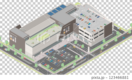 アイソメトリック図法で描いたショッピングモールのイメージ（無地） 123466881