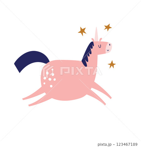 Vector illustration of cute unicorn in a childish flat style. Vector illustration of cute unicorn in a childish flat style. 123467189