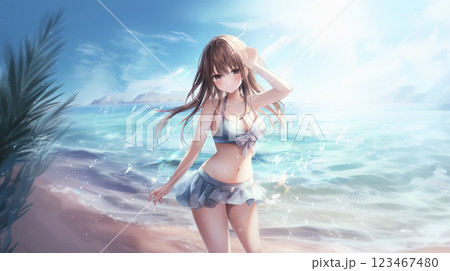 海で遊ぶ水着の女性 AI画像のイラスト素材 [123467480] - PIXTA
