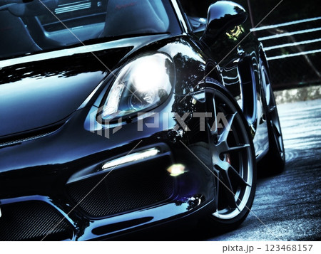 黒いスポーツカーのヘッドライト 黒いスポーツカーのヘッドライト 123468157