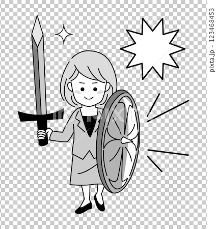 一位婦女用劍和盾牌戰鬥的簡單向量插圖 [女商人] 123468453