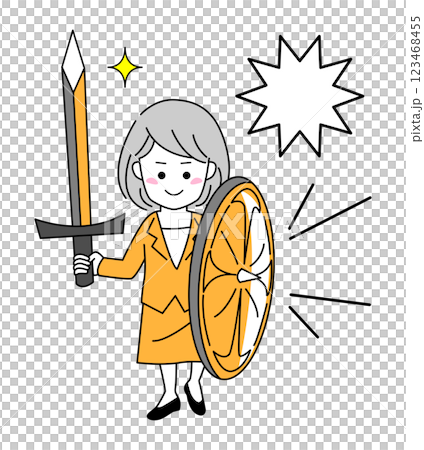 一位婦女用劍和盾牌戰鬥的簡單向量插圖 [女商人] 123468455