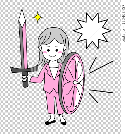 一位婦女用劍和盾牌戰鬥的簡單向量插圖 [女商人] 123468457