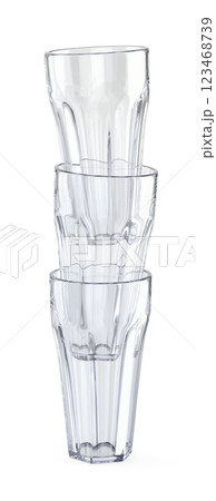 Stack of three empty hexagonal glass cups Stack of three empty hexagonal glass cups 123468739