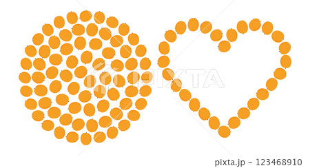 Apricots Circular Background Texture and outline heart. Summer Abstract backdrop Template Copy space 123468910