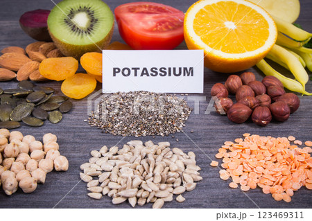 Various ingredients as source natural minerals, potassium, vitamin K and fiber Various ingredients as source natural minerals, potassium, vitamin K and fiber 123469311