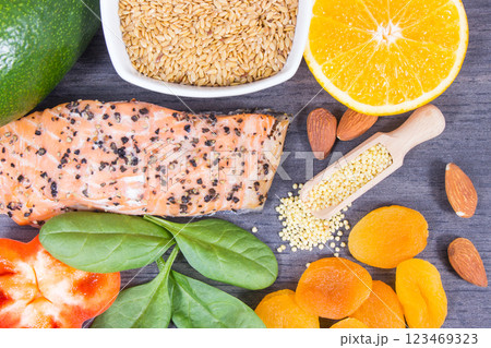 Fresh healthy eating as source various vitamins or minerals. Hair in good condition Fresh healthy eating as source various vitamins or minerals. Hair in good condition 123469323