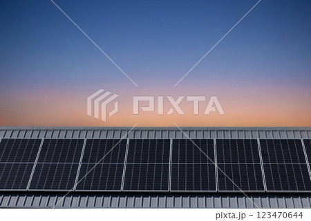 Solar power panels on the roof for green energy. 123470644