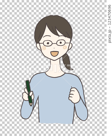 ペンを持った笑顔のメガネの女性のイラスト ペンを持った笑顔のメガネの女性のイラスト 123470696