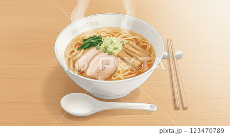 湯気が立ちのぼる醤油ラーメンのイラスト 湯気が立ちのぼる醤油ラーメンのイラスト 123470789