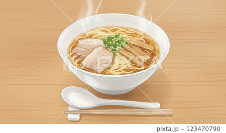 湯気が立ちのぼる醤油ラーメンのイラスト 湯気が立ちのぼる醤油ラーメンのイラスト 123470790