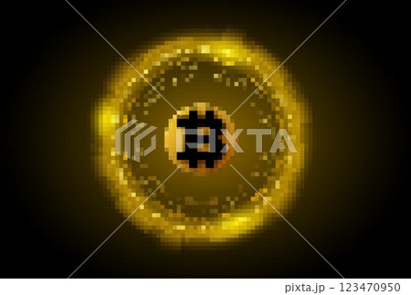 Pixel art glowing Bitcoin coin with golden auraのイラスト素材 [123470950] - PIXTA