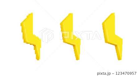 Three yellow lightning bolt shapes side by side in a repeated design pattern 123470957