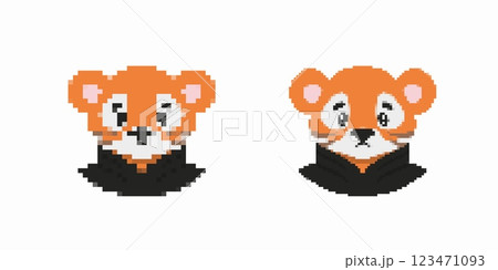 Pixel art cute red panda faces with different expressions in a simple digital design Pixel art cute red panda faces with different expressions in a simple digital design 123471093