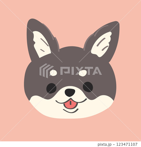 黒に白眉毛のかわいいチワワの頭部のイラスト　顔　アイコン　 123471107
