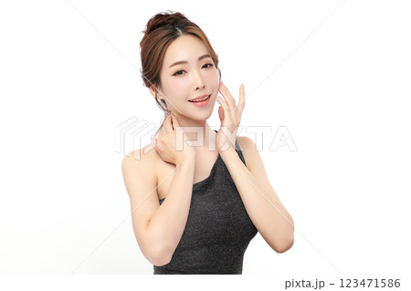 Beautiful young asian woman with clean fresh skin on white background, Face care, Facial treatment, Cosmetology, beauty and spa, Asian women portrait. Beautiful young asian woman with clean fresh skin on white background, Face care, Facial treatment, Cosmetology, beauty and spa, Asian women portrait. 123471586