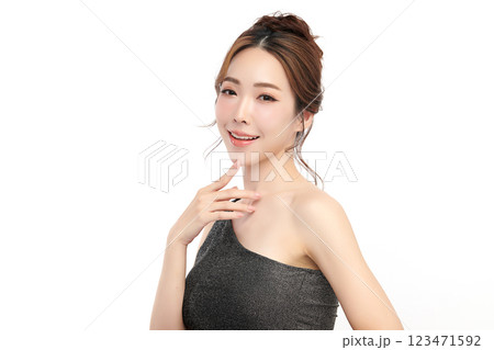 Beautiful young asian woman with clean fresh skin on white background, Face care, Facial treatment, Cosmetology, beauty and spa, Asian women portrait. Beautiful young asian woman with clean fresh skin on white background, Face care, Facial treatment, Cosmetology, beauty and spa, Asian women portrait. 123471592