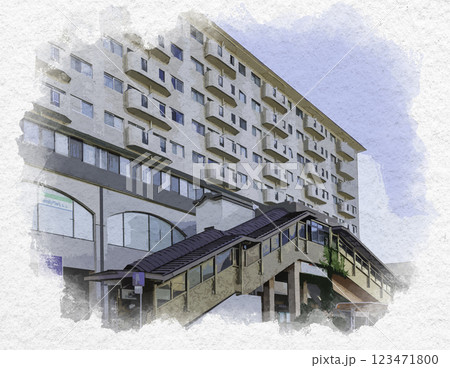 水彩画風　犬山駅　西口　愛知県犬山市 123471800