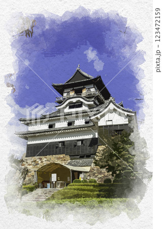 水彩画風　犬山城　天守閣　愛知県犬山市 123472159