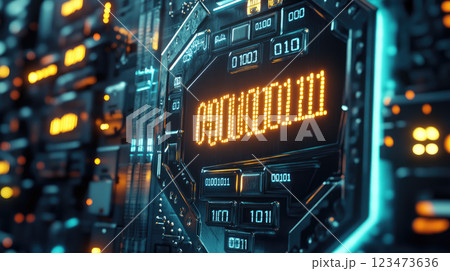 Binary circuit board future technology. Cyber security concept background. 123473636