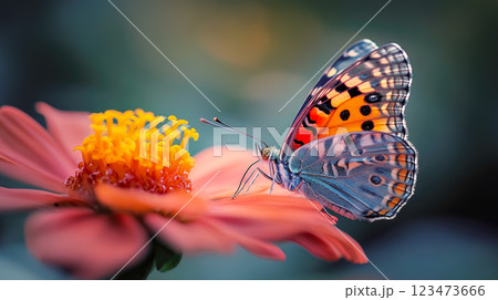 Beautiful butterfly sitting on a flowers against summer background. Summer or spring season. 123473666