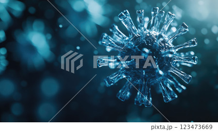 Detailed virus particle, simulating a close-up view of a microscopic world. Biology science. 123473669