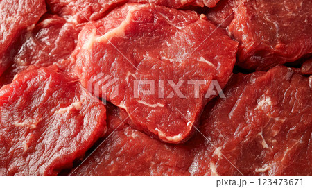Pieces of fresh raw meat background, close-up. 123473671